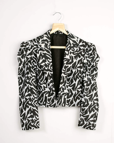 Black Colour Puff Sleeve Zebra Printed Jacket For Women's