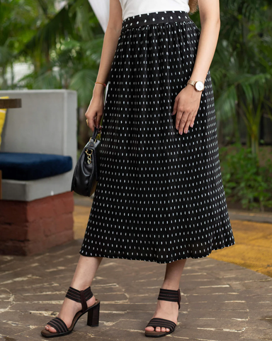 Black Colour Polka Dots Midi Skirt For Women's