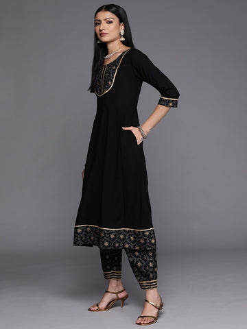 Black Party Wear Embroidery Worked Kurta With Pant And Duppata Set