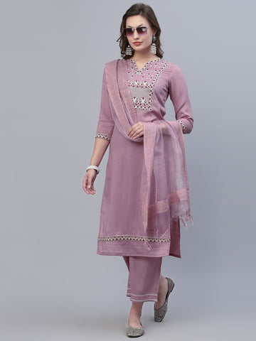 Onion Party Wear Embroidery Worked Kurta With Pant And Duppata Set