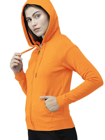 Orange Colour Premium Zip Hoodie For Women's