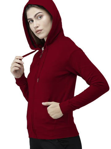 Maroon Colour Premium Zip Hoodie For Women's