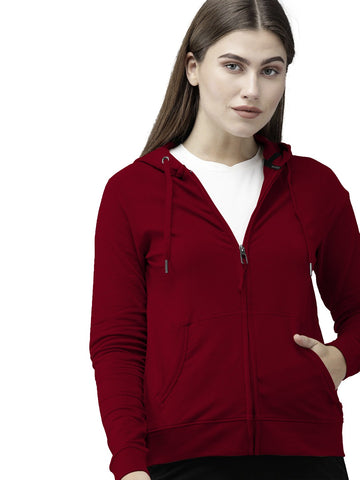Maroon Colour Premium Zip Hoodie For Women's