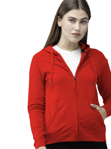 Red Colour Premium Zip Hoodie For Women's
