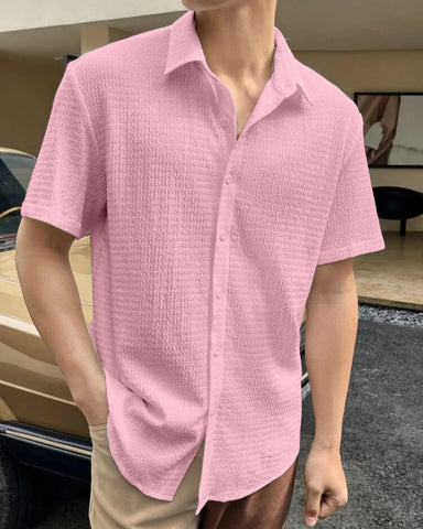 Pink Colour Men's Casual Wear Cotton Structured Shirt