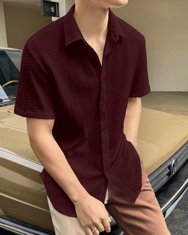 Maroon Colour Men's Casual Wear Cotton Structured Shirt
