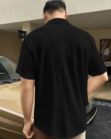 Black Colour Men's Casual Wear Cotton Structured Shirt